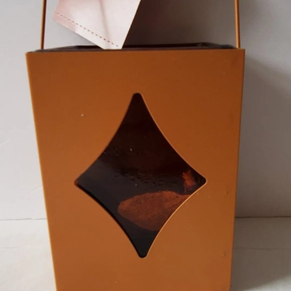 Pier 1 Two Rust Color Metal Candle Holders Glass Insert Lanterns